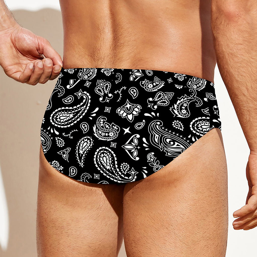 Black Paisley Bandana Pattern Print Men's Swim Briefs