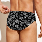 Black Paisley Bandana Pattern Print Men's Swim Briefs