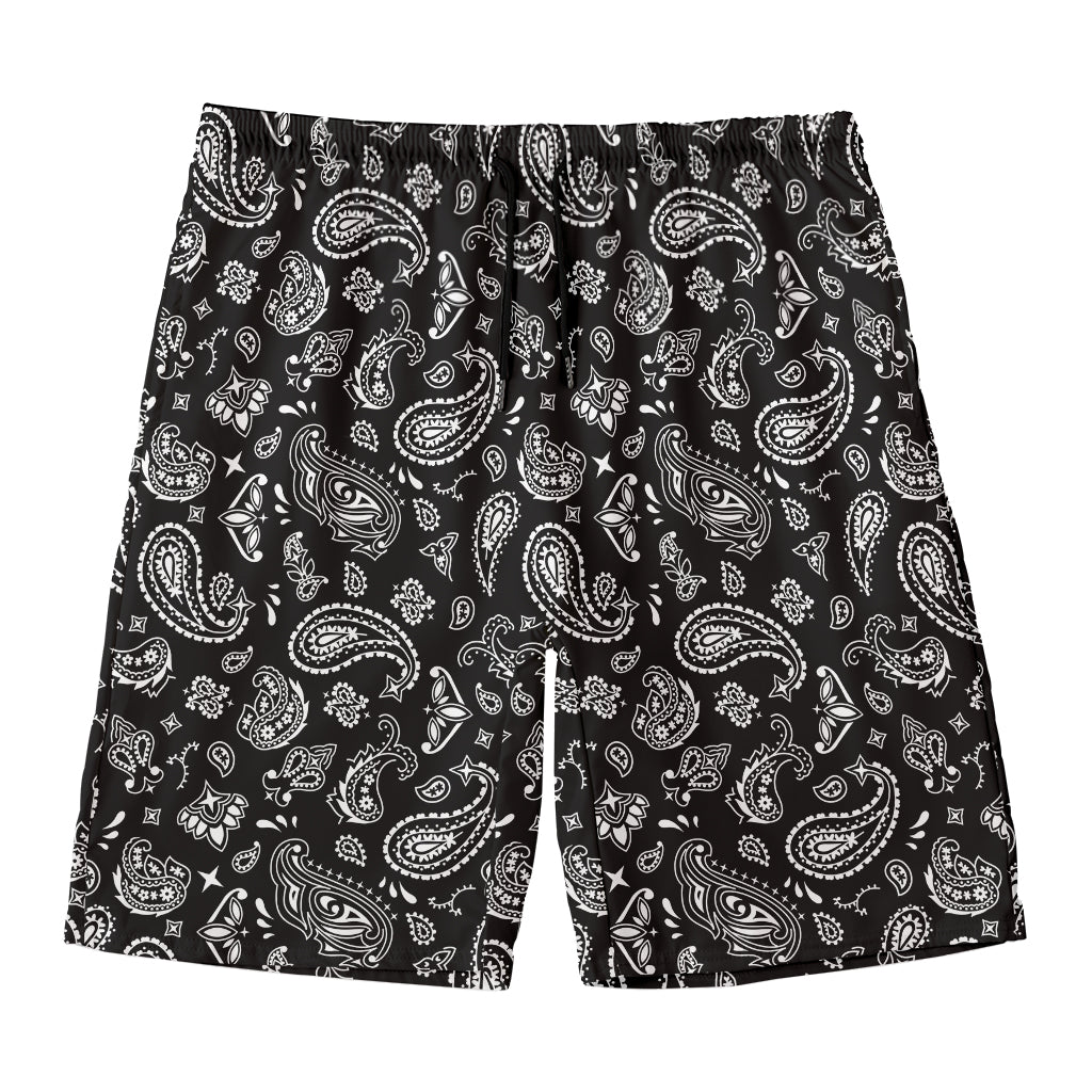 Black Paisley Bandana Pattern Print Men's Swim Trunks