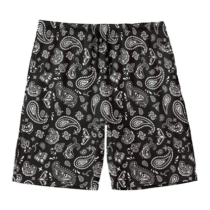 Black Paisley Bandana Pattern Print Men's Swim Trunks
