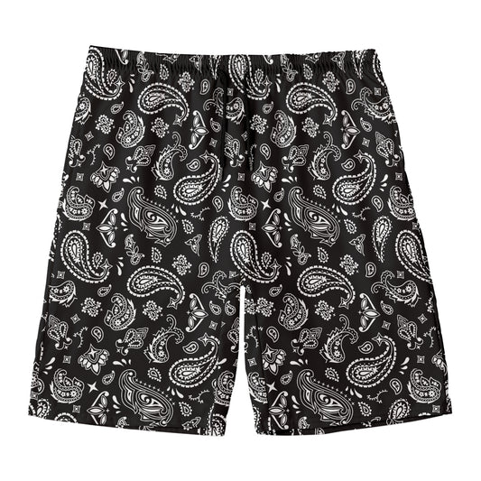 Black Paisley Bandana Pattern Print Men's Swim Trunks