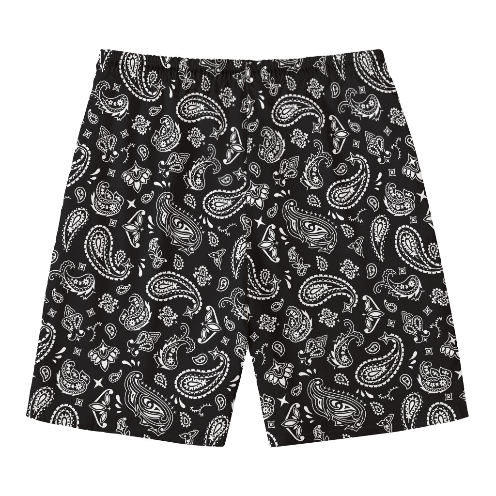 Black Paisley Bandana Pattern Print Men's Swim Trunks