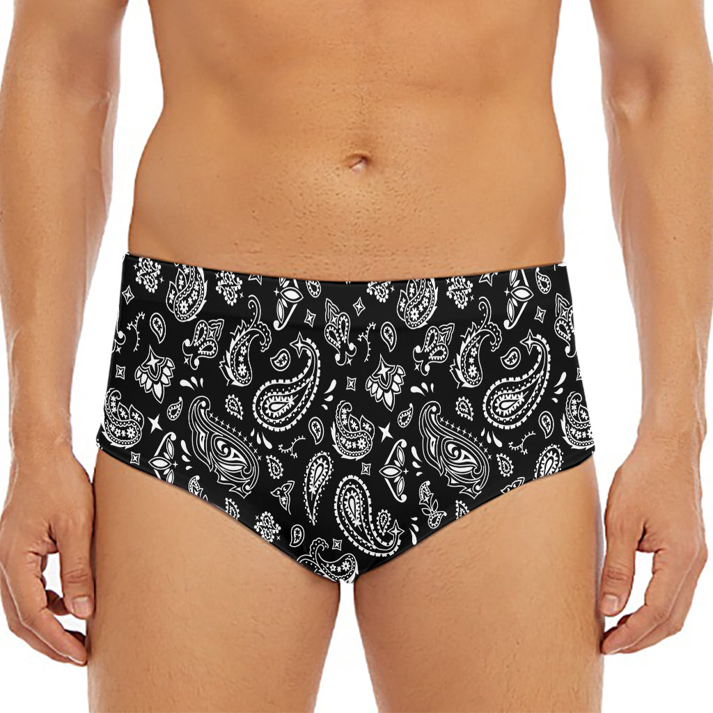 Black Paisley Bandana Pattern Print Men's Triangle Swim Briefs