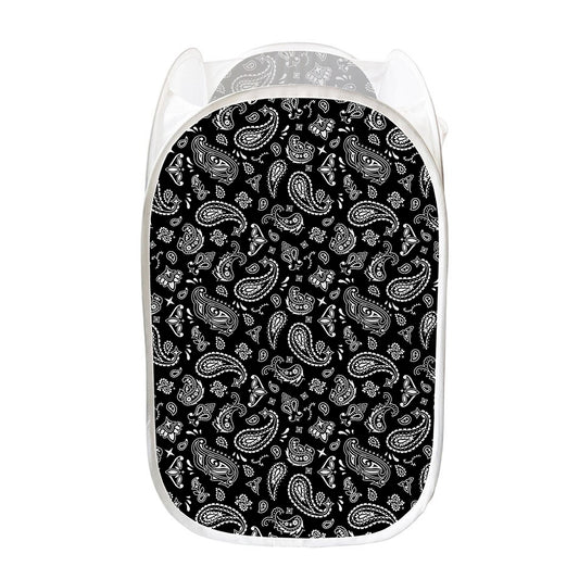 Black Paisley Bandana Pattern Print Mesh Laundry Hamper