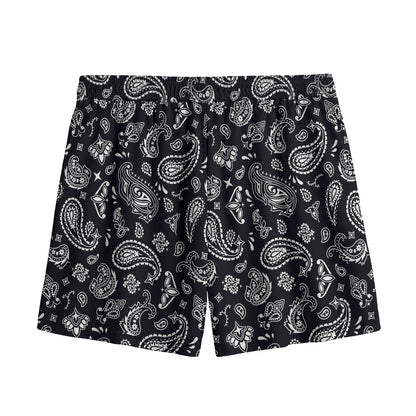 Black Paisley Bandana Pattern Print Mesh Shorts