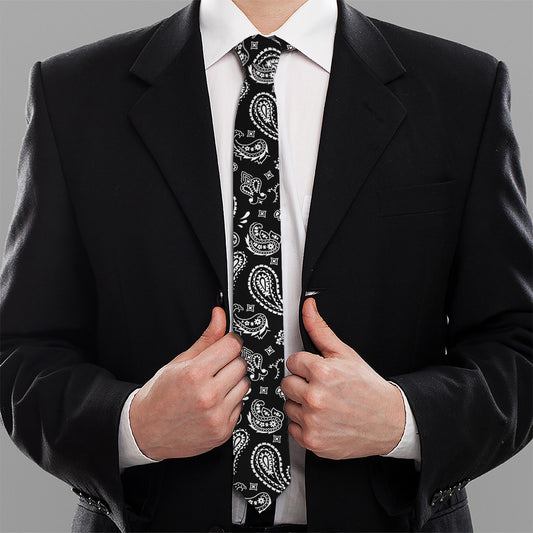 Black Paisley Bandana Pattern Print Necktie