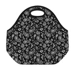 Black Paisley Bandana Pattern Print Neoprene Lunch Bag