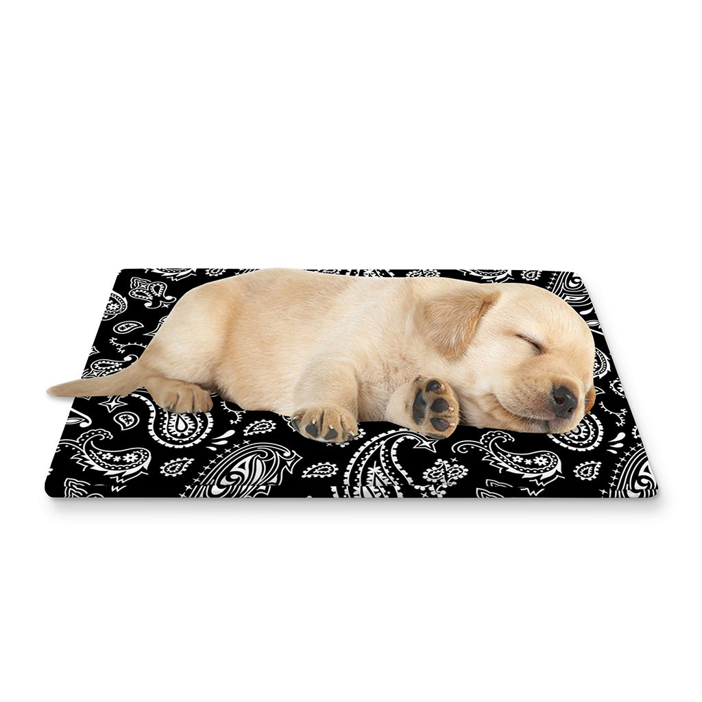 Black Paisley Bandana Pattern Print Pet Cooling Mat Cover
