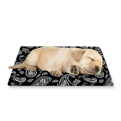 Black Paisley Bandana Pattern Print Pet Cooling Mat Cover