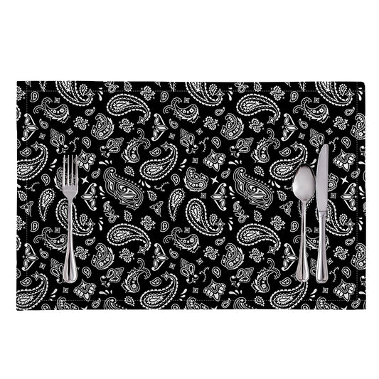Black Paisley Bandana Pattern Print Placemat