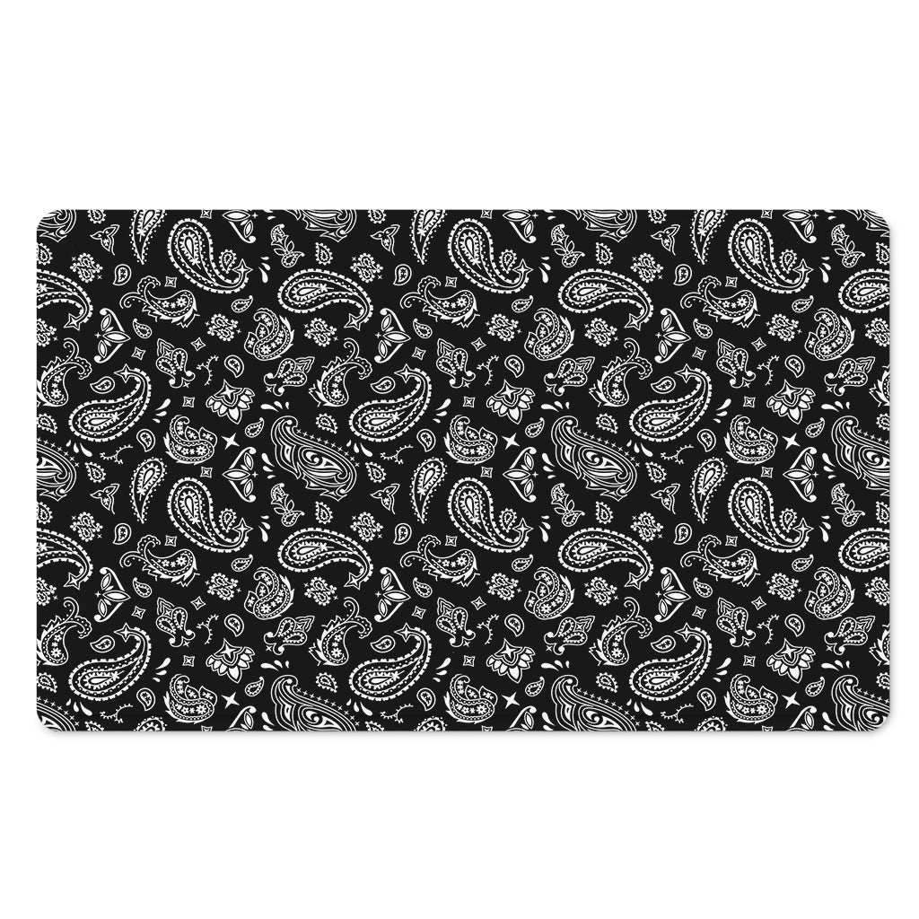 Black Paisley Bandana Pattern Print Polyester Doormat