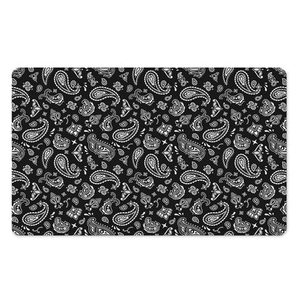 Black Paisley Bandana Pattern Print Polyester Doormat