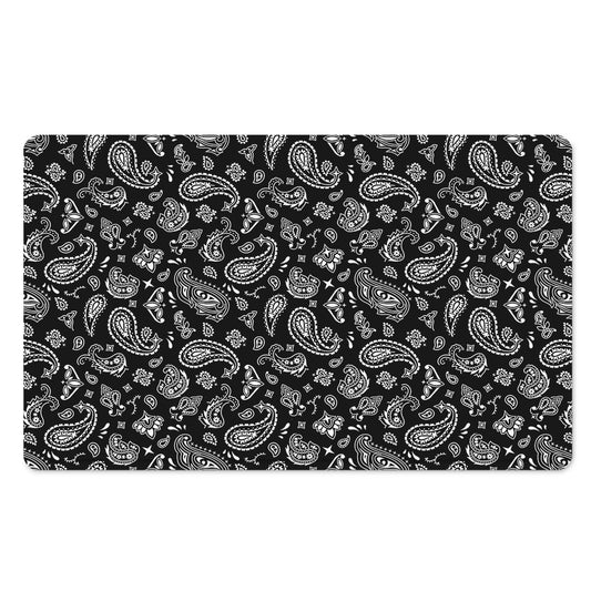 Black Paisley Bandana Pattern Print Polyester Doormat