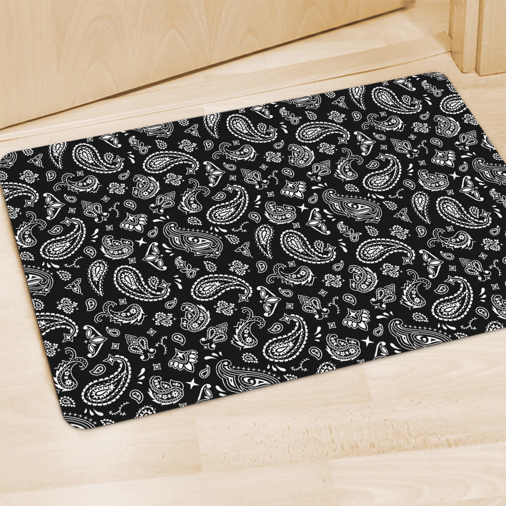 Black Paisley Bandana Pattern Print Polyester Doormat