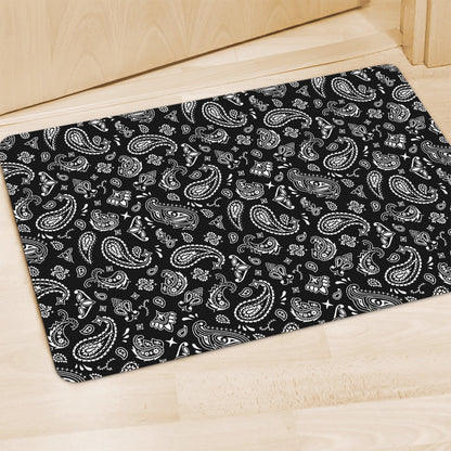 Black Paisley Bandana Pattern Print Polyester Doormat
