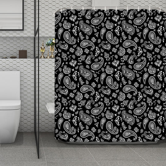 Black Paisley Bandana Pattern Print Polyester Shower Curtain