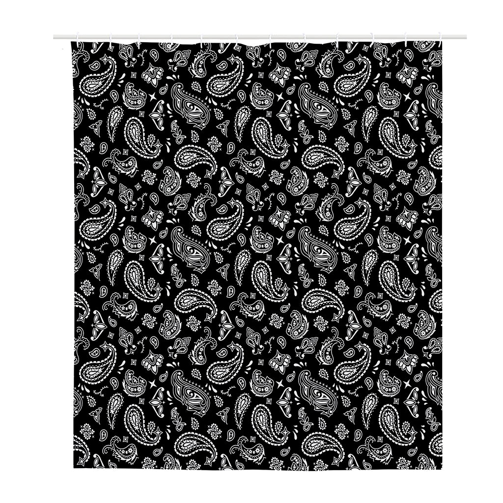 Black Paisley Bandana Pattern Print Polyester Shower Curtain