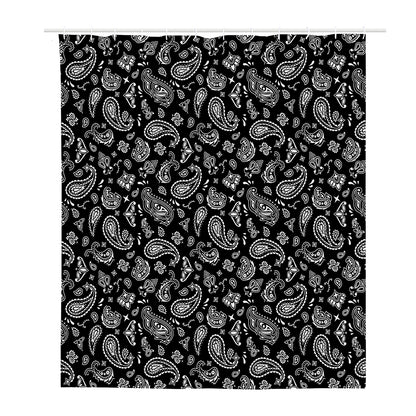 Black Paisley Bandana Pattern Print Polyester Shower Curtain