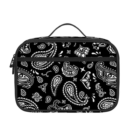 Black Paisley Bandana Pattern Print Portable Lunch Bag