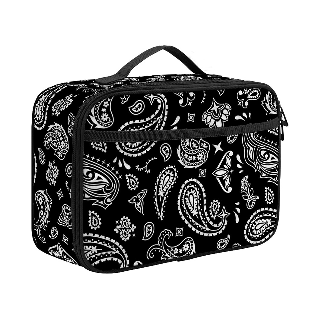 Black Paisley Bandana Pattern Print Portable Lunch Bag