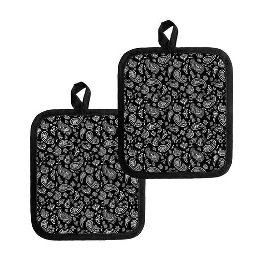 Black Paisley Bandana Pattern Print Pot Holders