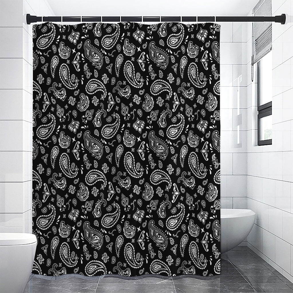 Black Paisley Bandana Pattern Print Premium Shower Curtain