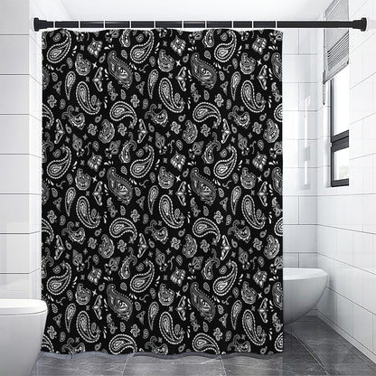 Black Paisley Bandana Pattern Print Premium Shower Curtain