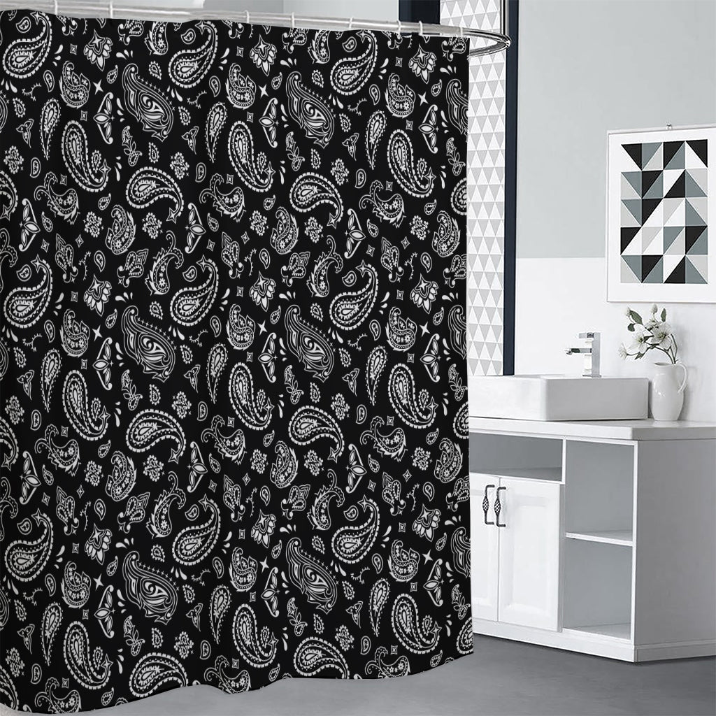 Black Paisley Bandana Pattern Print Premium Shower Curtain