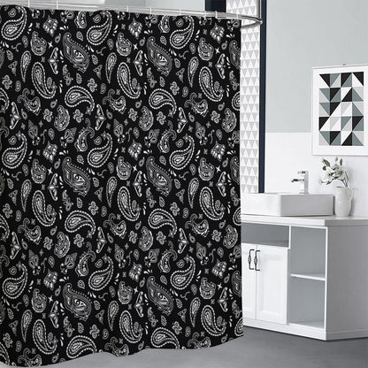 Black Paisley Bandana Pattern Print Premium Shower Curtain