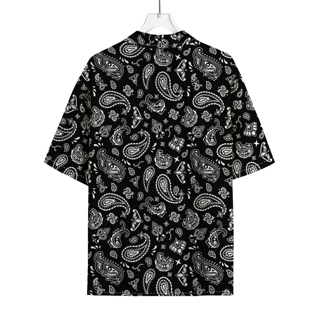 Black Paisley Bandana Pattern Print Rayon Hawaiian Shirt
