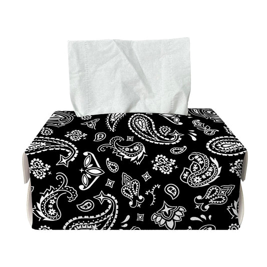 Black Paisley Bandana Pattern Print Rectangle Tissue Box Cover