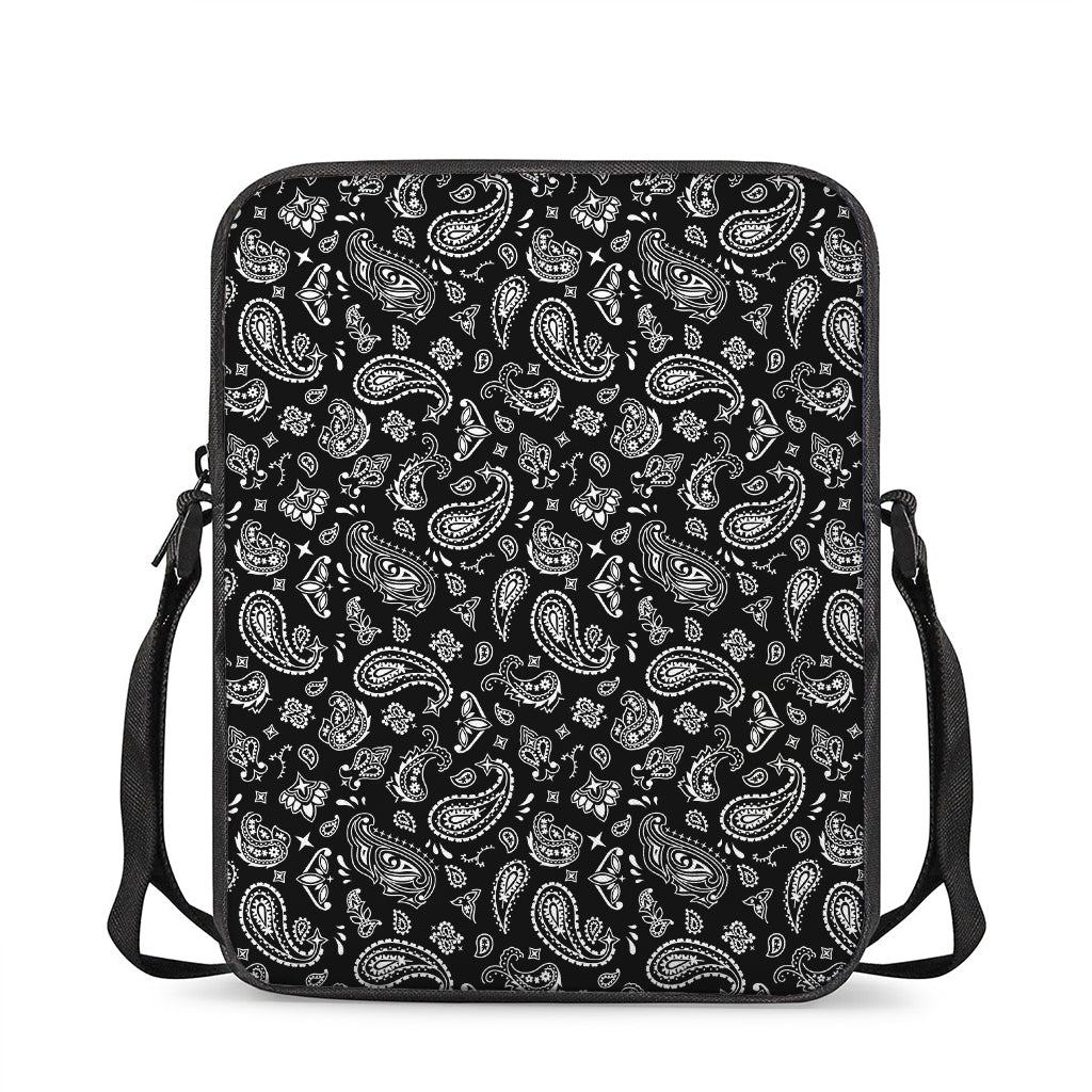 Black Paisley Bandana Pattern Print Rectangular Crossbody Bag