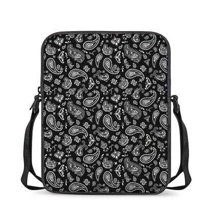 Black Paisley Bandana Pattern Print Rectangular Crossbody Bag