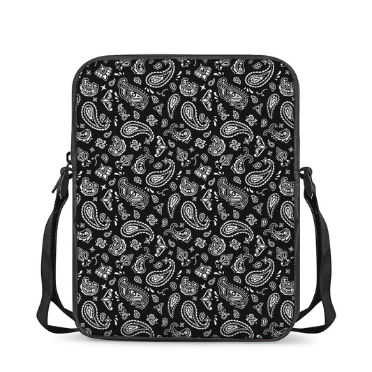 Black Paisley Bandana Pattern Print Rectangular Crossbody Bag