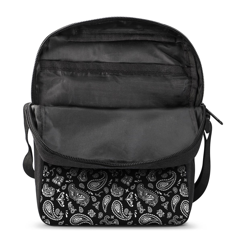 Black Paisley Bandana Pattern Print Rectangular Crossbody Bag