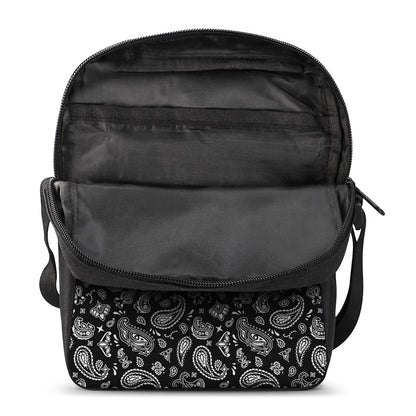 Black Paisley Bandana Pattern Print Rectangular Crossbody Bag