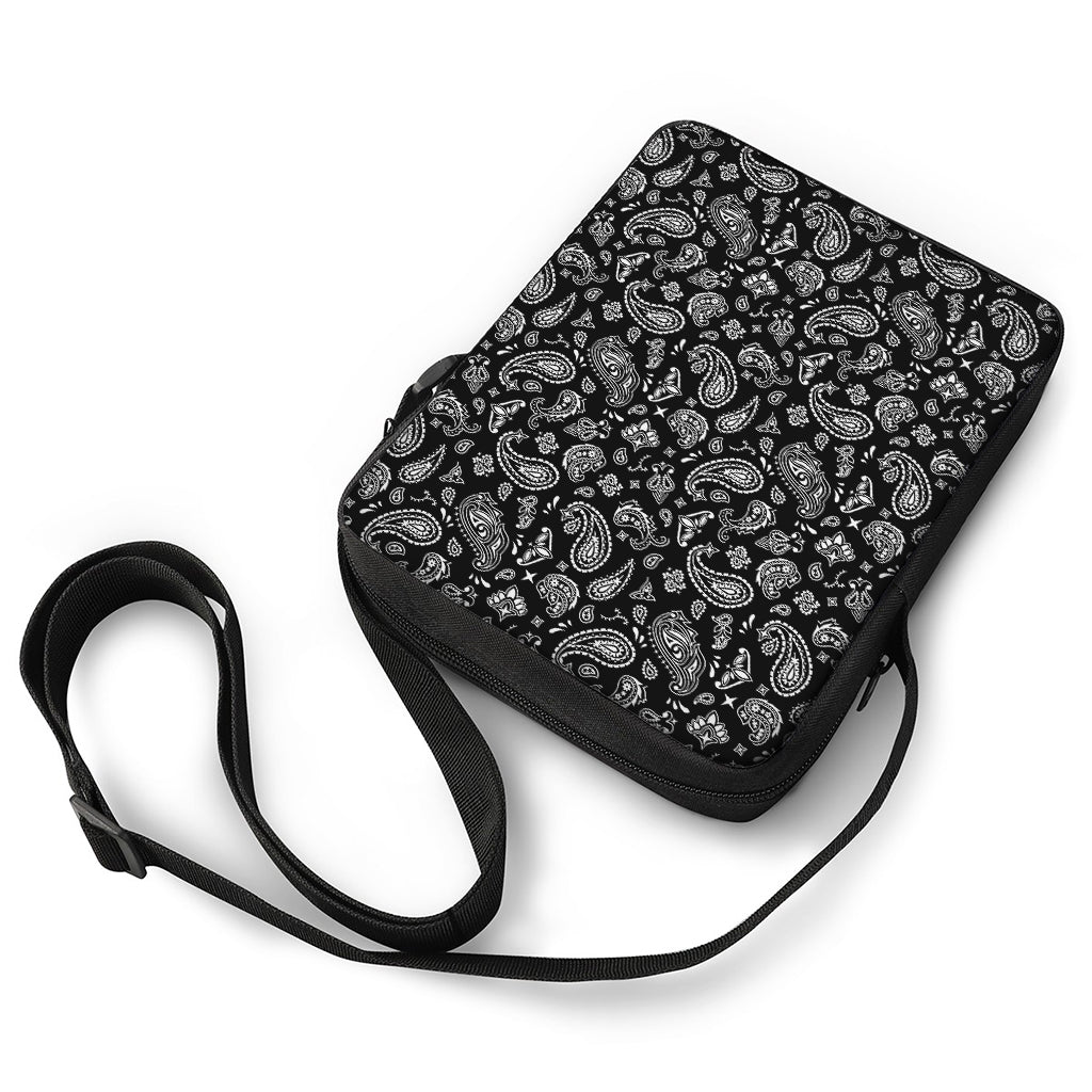 Black Paisley Bandana Pattern Print Rectangular Crossbody Bag
