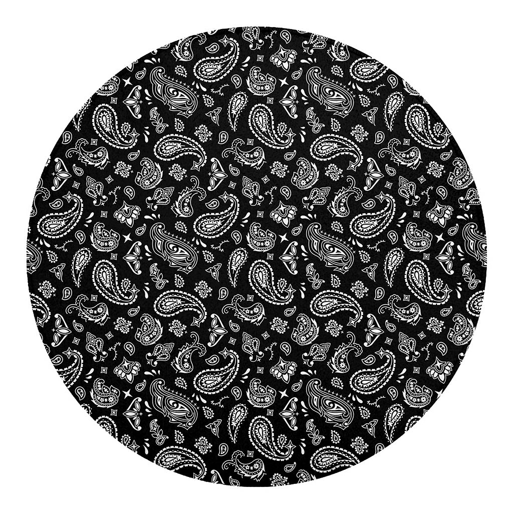 Black Paisley Bandana Pattern Print Round Blanket