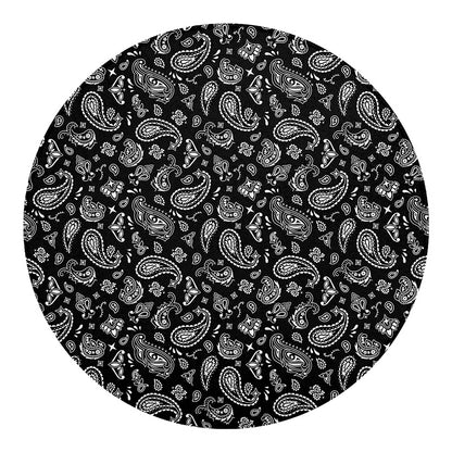 Black Paisley Bandana Pattern Print Round Blanket
