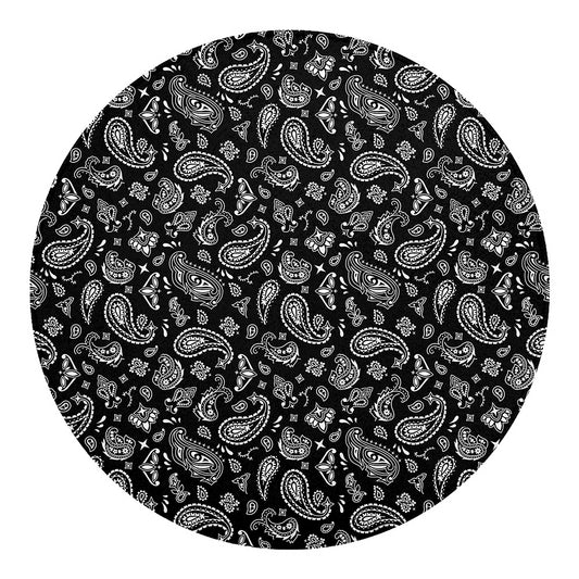 Black Paisley Bandana Pattern Print Round Blanket