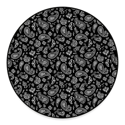 Black Paisley Bandana Pattern Print Round Floor Mat