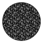 Black Paisley Bandana Pattern Print Round Floor Mat
