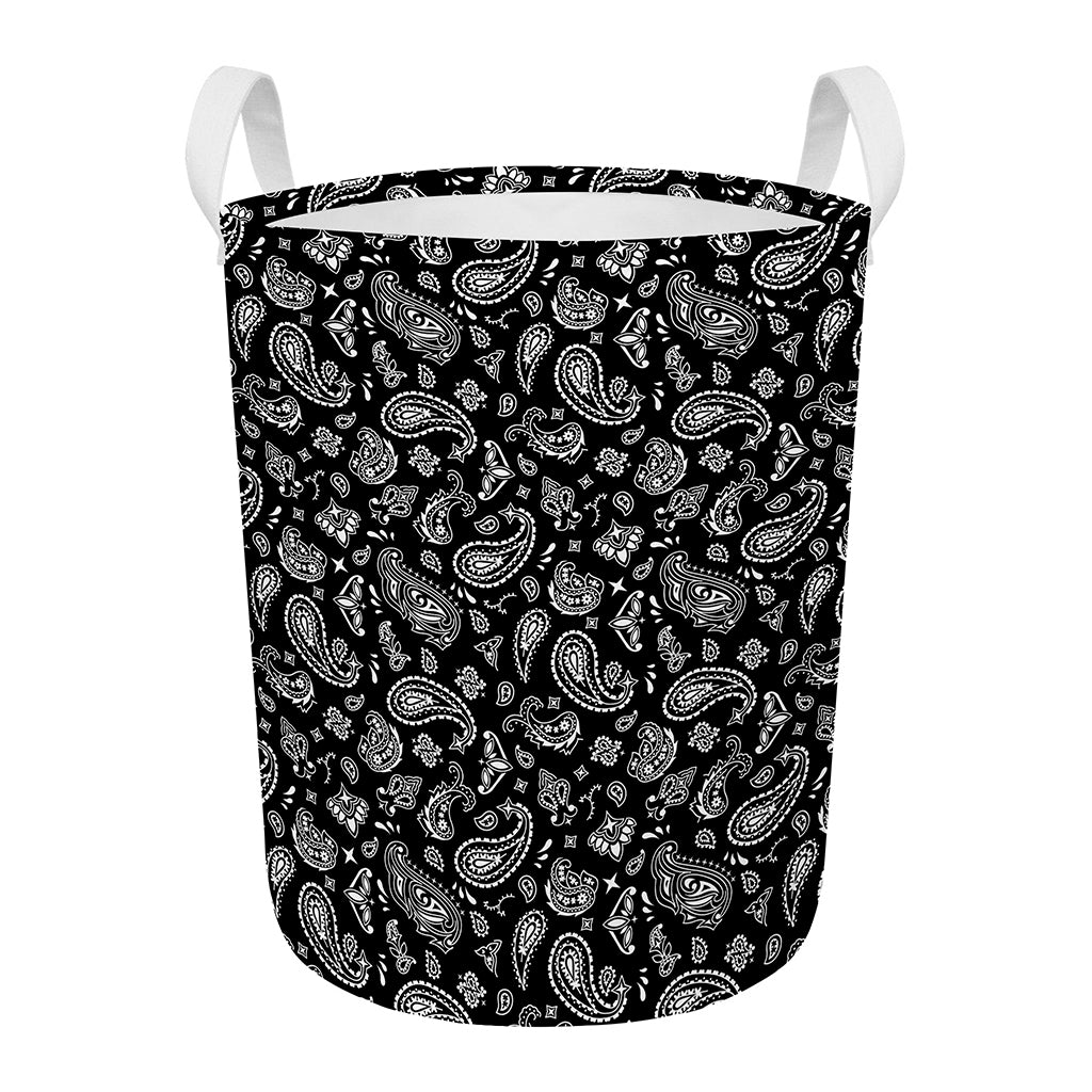 Black Paisley Bandana Pattern Print Round Laundry Basket