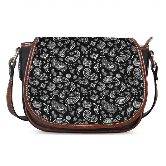Black Paisley Bandana Pattern Print Saddle Bag