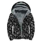 Black Paisley Bandana Pattern Print Sherpa Lined Zip Up Hoodie