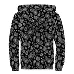 Black Paisley Bandana Pattern Print Sherpa Lined Zip Up Hoodie