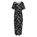 Black Paisley Bandana Pattern Print Short Sleeve Long Nightdress