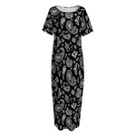 Black Paisley Bandana Pattern Print Short Sleeve Long Nightdress