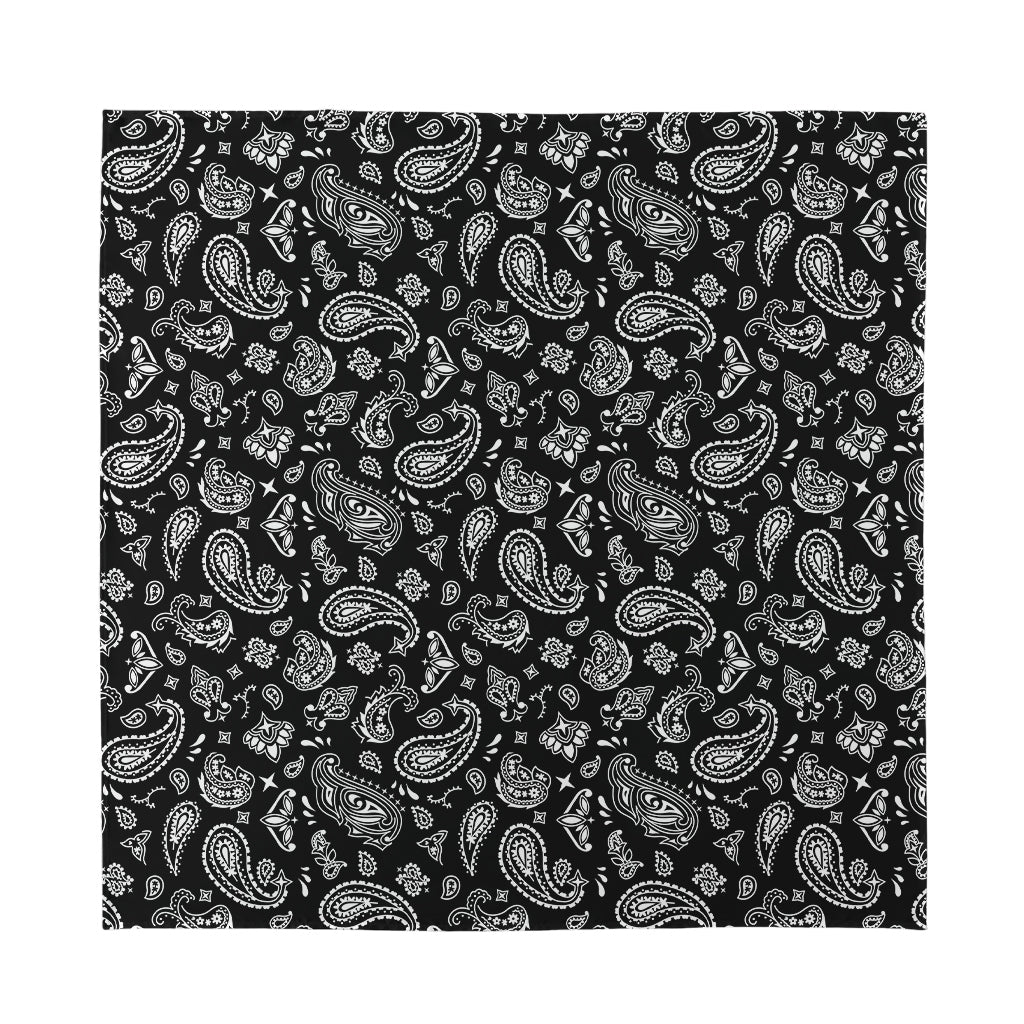 Black Paisley Bandana Pattern Print Silk Bandana