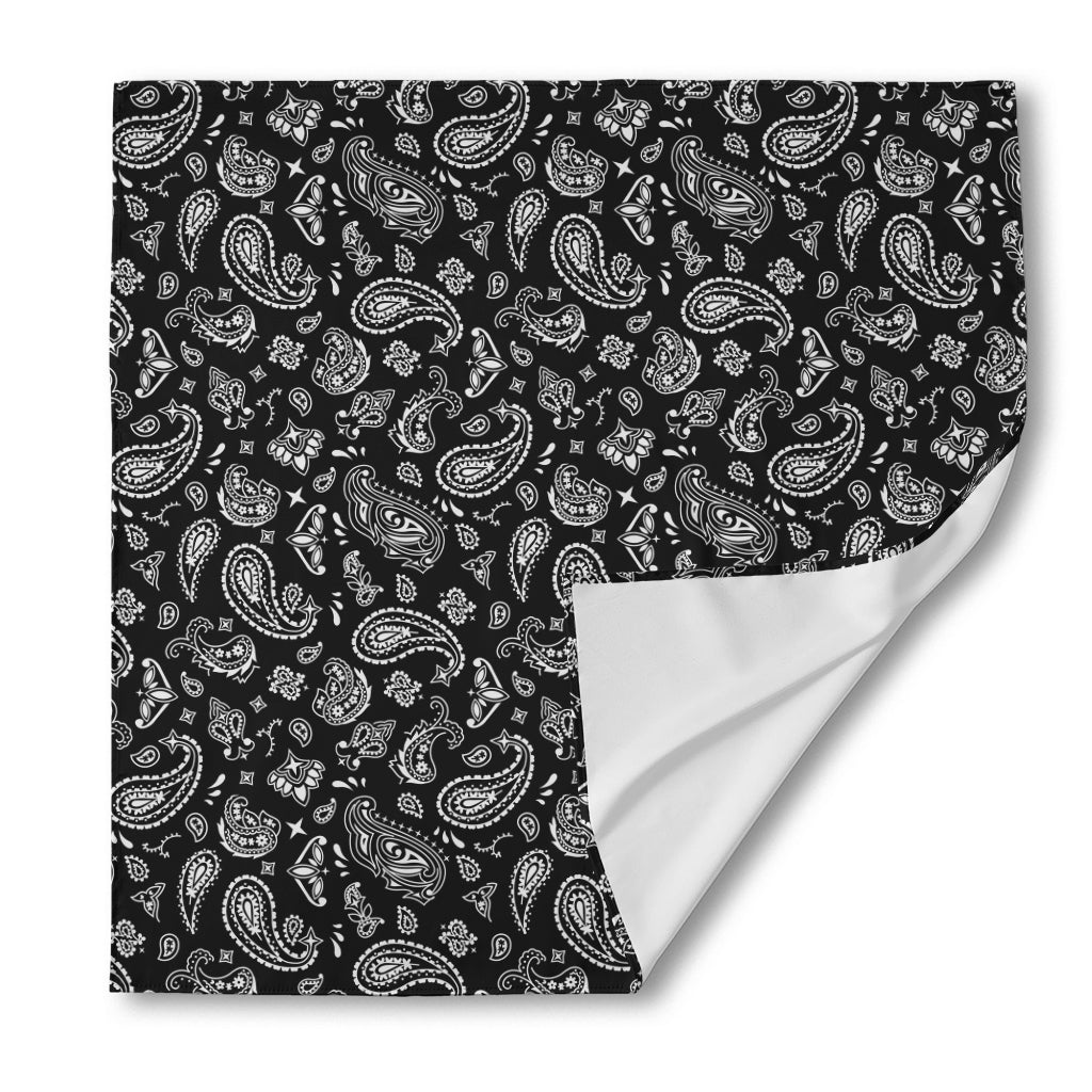 Black Paisley Bandana Pattern Print Silk Bandana